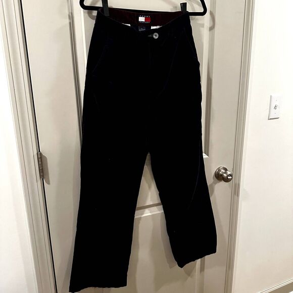 Vintage Y2K Tommy Hilfiger Womens 4/30 Velvet Pants Navy Blue Wide Leg Fit - Picture 4 of 12